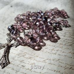 Chapelet Ancien Argent Massif Cristal Améthyste XIXè French Solid Silver Rosary