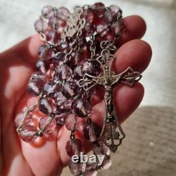 Chapelet Ancien Argent Massif Cristal Améthyste XIXè French Solid Silver Rosary