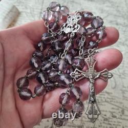 Chapelet Ancien Argent Massif Cristal Améthyste XIXè French Solid Silver Rosary