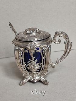 Charles Harleux Ancien Joli Moutardier Argent Massif Interieur Bleu Style L XV
