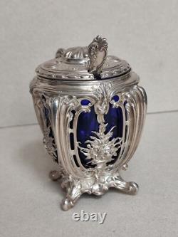 Charles Harleux Ancien Joli Moutardier Argent Massif Interieur Bleu Style L XV