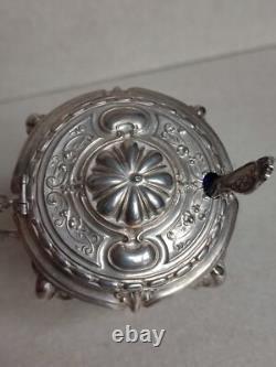 Charles Harleux Ancien Joli Moutardier Argent Massif Interieur Bleu Style L XV