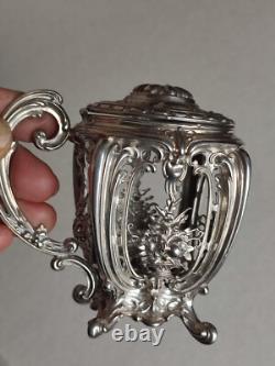 Charles Harleux Ancien Joli Moutardier Argent Massif Interieur Bleu Style L XV
