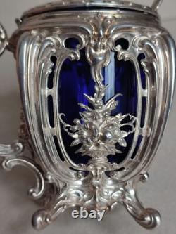 Charles Harleux Ancien Joli Moutardier Argent Massif Interieur Bleu Style L XV