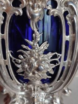 Charles Harleux Ancien Joli Moutardier Argent Massif Interieur Bleu Style L XV