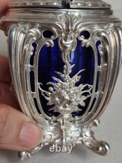 Charles Harleux Ancien Joli Moutardier Argent Massif Interieur Bleu Style L XV