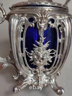 Charles Harleux Ancien Joli Moutardier Argent Massif Interieur Bleu Style L XV