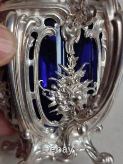Charles Harleux Ancien Joli Moutardier Argent Massif Interieur Bleu Style L XV