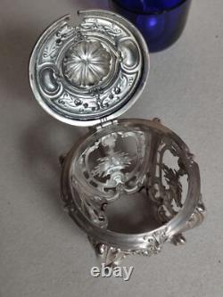 Charles Harleux Ancien Joli Moutardier Argent Massif Interieur Bleu Style L XV