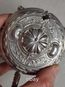 Charles Harleux Ancien Joli Moutardier Argent Massif Interieur Bleu Style L XV