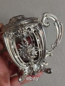 Charles Harleux Ancien Joli Moutardier Argent Massif Interieur Bleu Style L XV