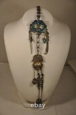 Chatelaine Ancien Argent Massif Emaille Antique Chinese Chatelaine Enamel Silver