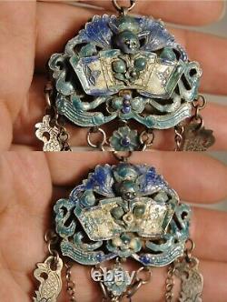 Chatelaine Ancien Argent Massif Emaille Antique Chinese Chatelaine Enamel Silver