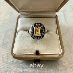 Citrine Et Perle Fine Ancienne Bague Argent Massif Ouvragée