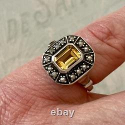 Citrine Et Perle Fine Ancienne Bague Argent Massif Ouvragée