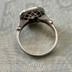 Citrine Et Perle Fine Ancienne Bague Argent Massif Ouvragée