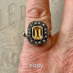 Citrine Et Perle Fine Ancienne Bague Argent Massif Ouvragée