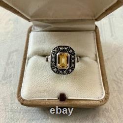 Citrine Et Perle Fine Ancienne Bague Argent Massif Ouvragée