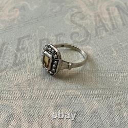 Citrine Et Perle Fine Ancienne Bague Argent Massif Ouvragée