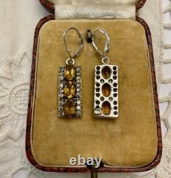 Citrine, Topaze, Vermeil, Argent Massif, Anciennes Boucles D'oreilles