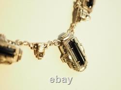 Collier Ancien Argent Massif Onyx Marcassites Antique Silver Necklace
