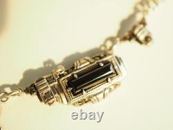 Collier Ancien Argent Massif Onyx Marcassites Antique Silver Necklace