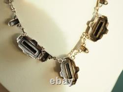 Collier Ancien Argent Massif Onyx Marcassites Antique Silver Necklace