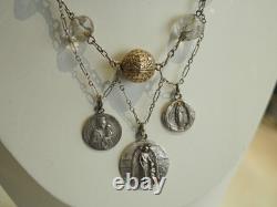 Collier Ancien Draperie Argent Massif Medaille Religieuse Antique Religious Neck