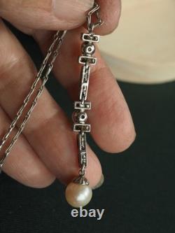 Collier Neglige Ancien Argent Massif Perles Antique Silver Pearl Necklace