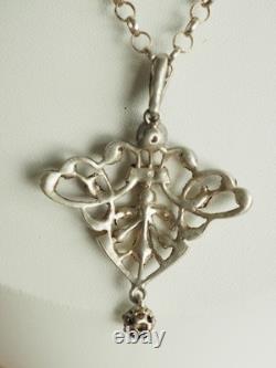 Collier Pendentif Ancien Art Nouveau Argent Massif Antique Necklace