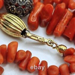 Collier ancien en ARGENT MASSIF 800, VERMEIL et CORAIL, bijou vintage