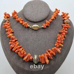 Collier ancien en ARGENT MASSIF, VERMEIL et CORAIL, bijou vintage