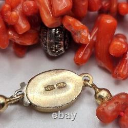 Collier ancien en ARGENT MASSIF, VERMEIL et CORAIL, bijou vintage
