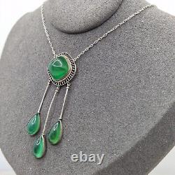 Collier ancien en ARGENT MASSIF avec cabochons en ONYX VERT, bijoux vintage