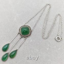 Collier ancien en ARGENT MASSIF avec cabochons en ONYX VERT, bijoux vintage