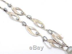 Collier ancien feuilles de gui en argent massif vermeil perles Art Nouveau 1900