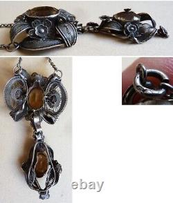 Collier argent massif filigrane citrine bijou ancien vers 1900 silver necklace