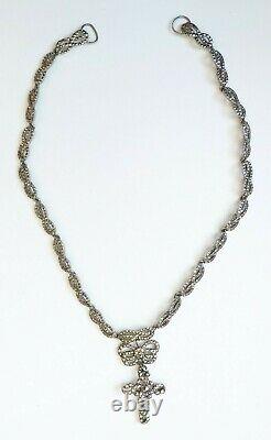 Collier croix argent et marcassite necklace silver BIJOU ANCIEN regional cross