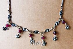 Collier en argent massif et pierres violettes Bijou ancien