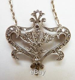 Collier pendenti OR massif + argent + diamant Bijou ancien gold necklace diamond