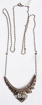 Collier pendentif ART DECO argent massif + strass necklace silver ancien