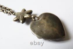 Collier pendentif argent massif coeur de Marie ancien 19e silver heart necklace