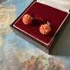 Corail Fleur Sculptée, Argent Massif, Belles Anciennes Boucles D'oreilles