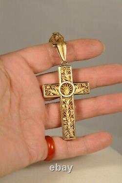 Croix Ancien Argent Massif Vermeil Filigrane Antique Italian Filigree Cross