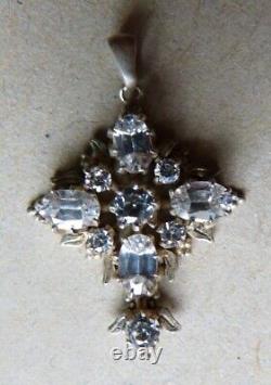 Croix pendentif en argent massif et zircon Bijou ancien silver cross