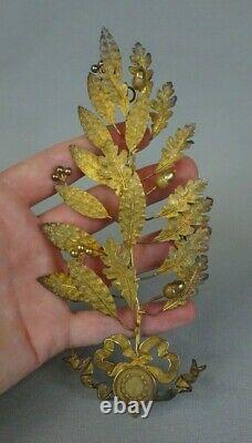 Décoration ancienne médaille palme argent massif vermeil feuilles chêne laurier