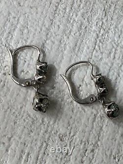 Dormeuses Trembleuses Anciennes Argent Strass Antique Victorian Silver Earrings