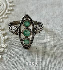 EMERAUDE VERITABLE, ARGENT Massif, Belle BAGUE ANCIENNE