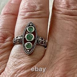 EMERAUDE VERITABLE, ARGENT Massif, Belle BAGUE ANCIENNE