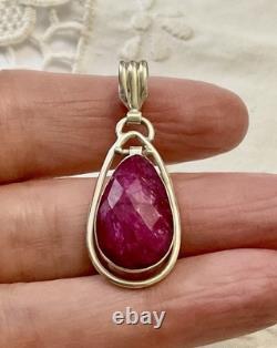 ÉNORME RUBIS VERITABLE, ARGENT MASSIF, CREATEUR ANCIEN PENDENTIF, UNIQUE Bijou